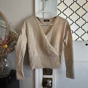 NAADAM V-Neck Wrap Beige Cashmere Sweater